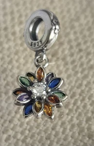 925 Sterling Silver Colourful Crystal Flower Charm + FREE Bracelet UK - Picture 1 of 5