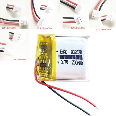 3.7V 250mAh LiPo Rechargeable Battery 802020 + 3pin 1.0/1.25/1.5/2.0/2.5mm plug - Bild 1 von 4