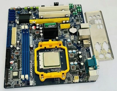 Foxconn A74ML-K Sockel AM2 Mainboard, AMD Athlon 64 X2 7750 CPU & I/O Shield - Bild 1 von 4