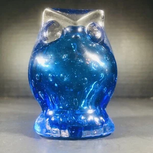 Vintage Art Glass Owl Paperweight Cobalt Blue Bullicante Norleans Japan (BC2) - Picture 1 of 5