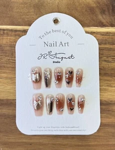 Press On Nails Handmade Caramel Chestnut Autumn Blush Magic Mirror langer Sarg - Bild 1 von 8