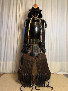 Genuine antique Japanese samurai Iron armor busho yoroi kabuto w/ box stand - Picture 1 of 10