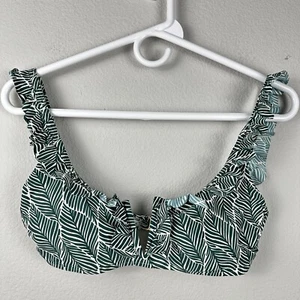 Gianni Bini Bikini Top XS Green Leaf Ruffle Underwire V Cutout  - Picture 1 of 5