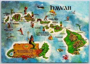 Postal Recuerdos de Hawaii Mapa Hula Luna Madrina - Imagen 1 de 2