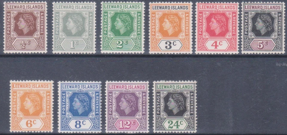 (F322-51) 1954 Leeward Islands part set of 10stamps QEII 1/2c to 24c MH (AZ) - Image 1 of 1