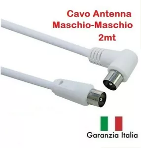 CAVO CAVETTO ANTENNA TV SPINA MASCHIO 90° - SPINA MASCHIO BIANCO 2mt 75ohm - Foto 1 di 1
