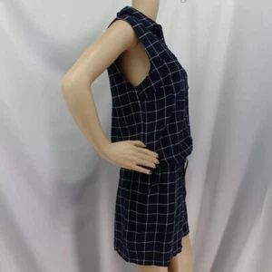 ANN TAYLOR BLUE & WHITE PLAID BLOUSON CASUAL LINEN ROMPER PLAYSUIT SIZE: 4 NWT - Picture 1 of 5