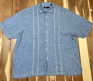 Nat Nast Luxury Mens XXL 2XL Blue 100% Linen Short Sleeve Button Bowling Shirt - Picture 1 of 10