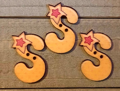 3 Letter S Star Sewing Buttons Crafting Flat Wood 2 Hole 1 3/8" - Image 1 of 2