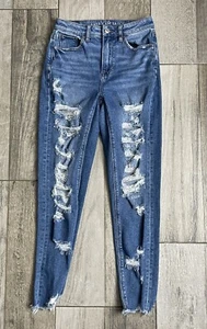 Jeans mamma elasticizzati American Eagle taglia 4 vita media denim blu invecchiato 25X27 - Foto 1 di 11