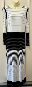 Stunning Maxi Dress By Per Una Speziale Size 14 Long Cream Black Striped - Picture 1 of 7