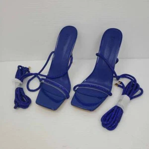 Cape Robbin Womens Bellisimo Sandal Stilettos Blue Nylon Open Toe Lace Up 10 New - Picture 1 of 11