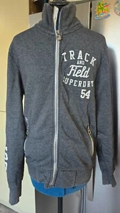 Superdry Fleece-Trainingsoberteil meliert grau Track & Field durchgehender Reißverschluss GRÖSSE SMALL - Bild 1 von 3