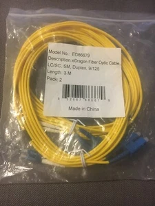 Cable de fibra óptica eDragon de 2 paquetes, LC/SC, monomodo, dúplex 9/125, 3 m, 9,8 pies - Imagen 1 de 1