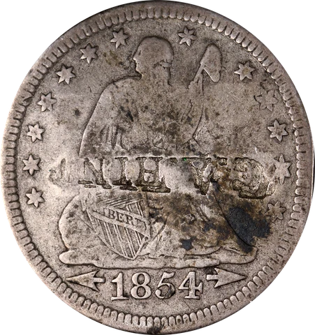 1854-P Seated Liberty Quarter - Counterstamped 'G.A. HINE' Great Deals From The Cover