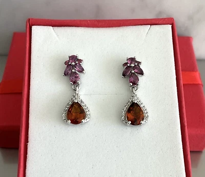 Pendientes colgantes de plata de ley 925 de citrino, amatista y circón de Santa Ana Madeira Foto 1 de 4