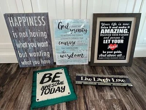 Set of 5 Sign Plaques, Rustic Quote Signs Lot, Farmhouse Wall Decor, Lot - Picture 1 of 9