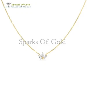 0.18 CT Marquise Shape Diamond Trillium Necklace 14k Solid Gold Handmade Jewelry - Picture 1 of 2