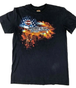 Harley-Davidson T-Shirt Mens Medium M Navy Blue Fort Myers FL USA Flag Patriotic - Picture 1 of 6