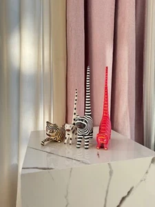 S/4 Vtg Wooden Whimsical Folk Art Striped Bali Tail Kitty Cat can be Ring holder - Picture 1 of 9