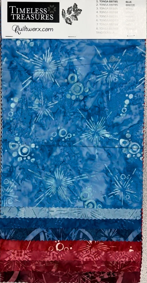 #BATS-8AC Timeless Treasures - Quiltworx 8 Batik samples/remnants - 100% cotton - Image 1 of 1
