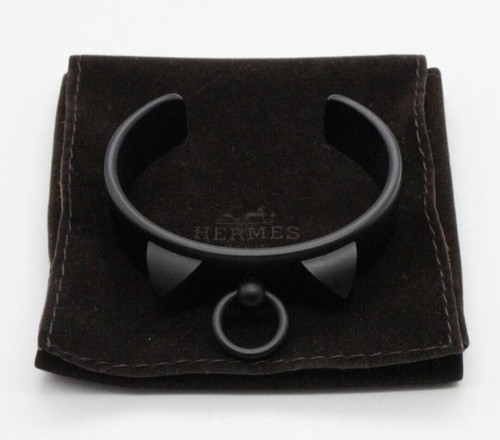 HERMÈS Bracciale HERMES Collier de Chien in alluminio nero opaco 5 7 pollici con sacchetto