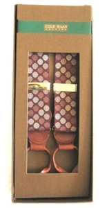 NEW Cole Haan Men's Braces Suspenders - Polka Dots - Leather + Brass Fittings - Picture 1 of 5