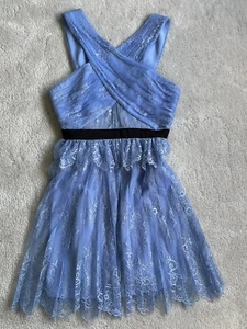 Self Portrait Blue lace Dress With Black Belt & Frill Knee Length Size 8 small - Picture 1 of 5