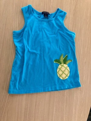 Land's End Pineapple Tank Top Small 7-8 Bright Blue Sleeveless Cotton  - Image 1 of 3