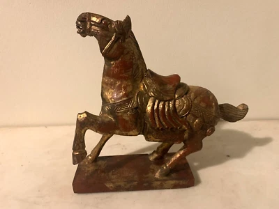 Vintage  Wooden Hand Sculpture & Painted Chinese Tang Dynasty  War Horse - Image 1 of 4
