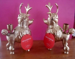 CHRISTMAS CANDLESTICK HOLDER POODLE DOG REINDEER WHIMSICAL VINTAGE STYLE NEW - Picture 1 of 5