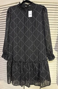 Neu mit Etikett J. Crew Damen Rüschen abgestuft Minikleid schwarz Tupfen S - Bild 1 von 8