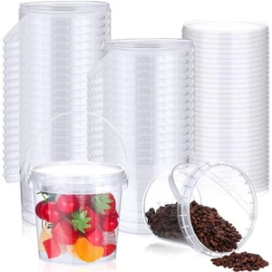 50 Pcs Food Clear Bucket Plastic Gallon Bucket Round Reusable Ice Cream Conta... - Picture 1 of 7