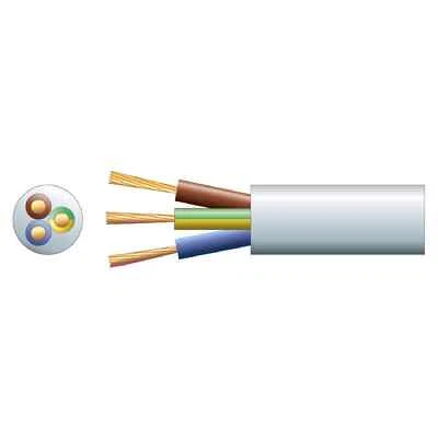 MERCURY 3-Core 15AMP Mains Flex Wire Electrical Lighting Cable 1.5mm² White PER METRE