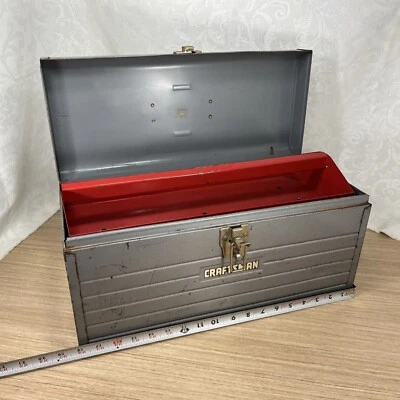 "Caja de herramientas vintage de metal bloqueable con un solo mango con bandeja gris 18""" Foto 1 de 4