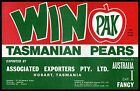 Win Pak~Original 1940S Rare Australia-Tasmania Authentic Pear Fruit Crate Label