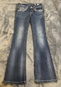 Miss Me Jeans Girls 12 Bootcut Embellished Distressed Rhinestone Denim Pants - Picture 1 of 17