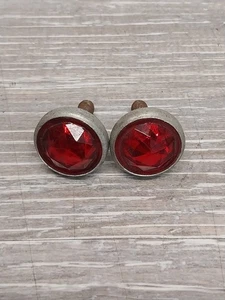 Vintage Glass License Plate Jewel Reflector Set RED Hot Rat Rod - Picture 1 of 5
