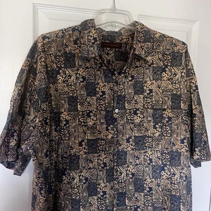Tori Richard Men's Short Sleeve Hawaiian Shirt Size 2XL Cotton Blue And Tan EUC - Picture 1 of 6