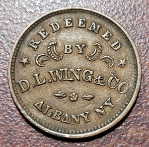 ND (1863?) Ficha de tarjeta de tienda de la Guerra Civil D.L. WING Albany NY-010H-15a R-4 EF XF - Imagen 1 de 2
