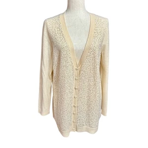 Talbots Strickjacke Damen 1X Neu ohne Etikett Creme Lammwollmischung Langarm Pailletten - Bild 1 von 13