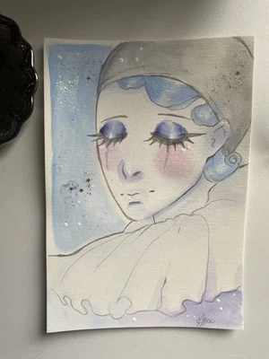 Pastel Perriot With Stars Fantasy Painting On 5x6 Watercolor Paper - Image 1 of 4