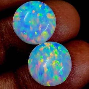 13 MM White Opal Round Cabochon Multi Color Flash 3D Gemstone Lab 2 PCS Gift - Picture 1 of 5