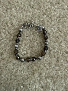 Silpada B1477 Sterlingsilber Rauchquarz Perle Herz Charm Knebelarmband - Bild 1 von 5