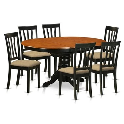 East West Furniture Avon 7-piece Wood Dining Set with Linen Seat in Black/Cherry - Image 1 of 4