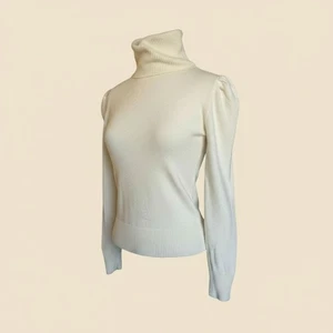 Vintage Spiegel 100% Kaschmir Rollkragen Pullover Damen M Creme Puff Schulter  - Bild 1 von 15
