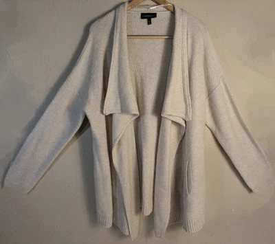 Cárdigan abierto Lane Bryan 22-24 marfil cuello cascada suéter mezcla de lana encogerse de hombros  Foto 1 de 4