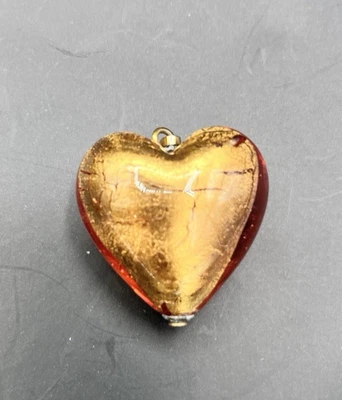 Heart Shaped Murano Glass Gold Pendant With Gold Toned Clasp To Hang - Image 1 of 4