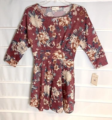 Bebop Juniors Burgundy Sparkle Floral Print Pullover Dress M NWTS! - Image 1 of 4