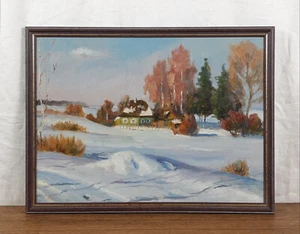 Paesaggio invernale, pittura neve, dipinto olio originale, artista ucraino Babchenko - Foto 1 di 13